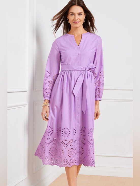 Talbots Dresses & Skirts - Talbots Lavender Eyelet Button-Front Midi Dress size 12